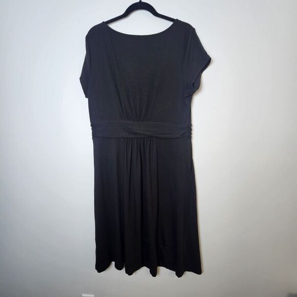 Quince Tencel Jersey Ruched Waist Dress Black Short Sleeve XL Lined Cap Sleeve - Picture 2 of 9